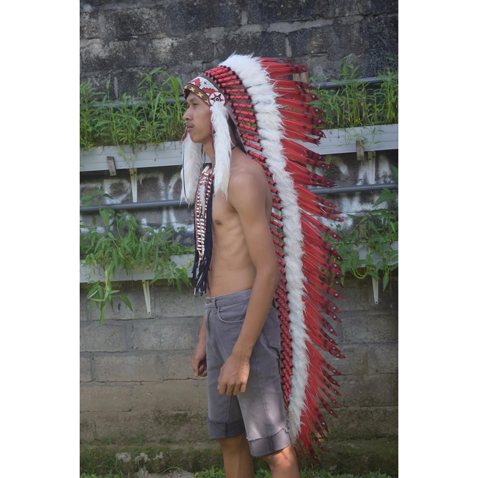 TOPI INDIAN - INDIAN HEADDRESS LONG ANGSA MONTE MERAH PUTIH