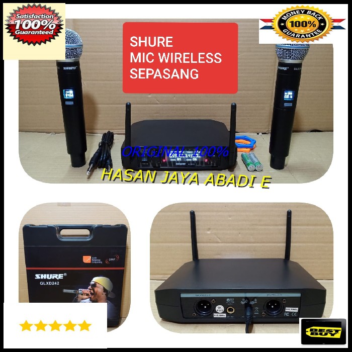 shure pro mic karaoke sepasang UHF mikrophone Wireless microphone wireles suara audio sound sistem vokal sing a song vocal mik professional panggung dj studio Sepasang 1bh reciever digital  2bh mic pegang digital  jarak mic bisa pakai sampe 30-40 meter. s