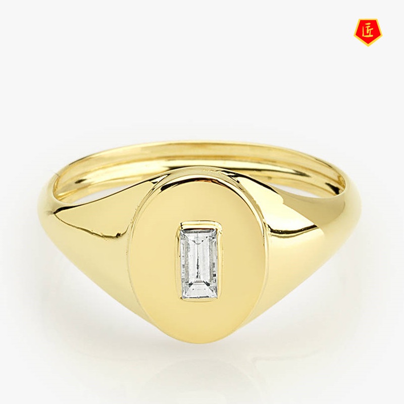 [Ready Stock]Creative 14K Gold Inlaid Square Diamond Signet Ring