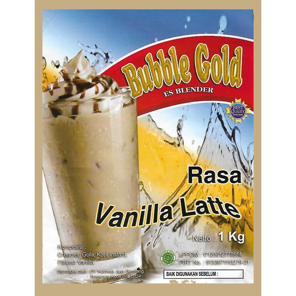 KEMASAN 1KG BUBBLE GOLD VANILLA LATTE | SERBUK MINUMAN RASA VANILA LATTE 1KILO