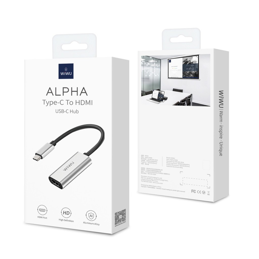 WIWU ALPHA HDMI - Hub Adapter USB-C to 4K HDMI Connector Cable