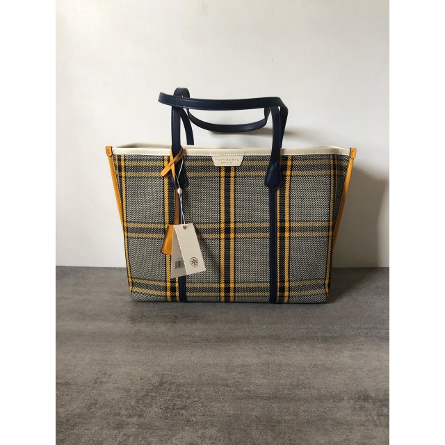 TAS TOTE WANITA TORY BURCH  PERRY PLAID TRIPLE COMPARTMENT