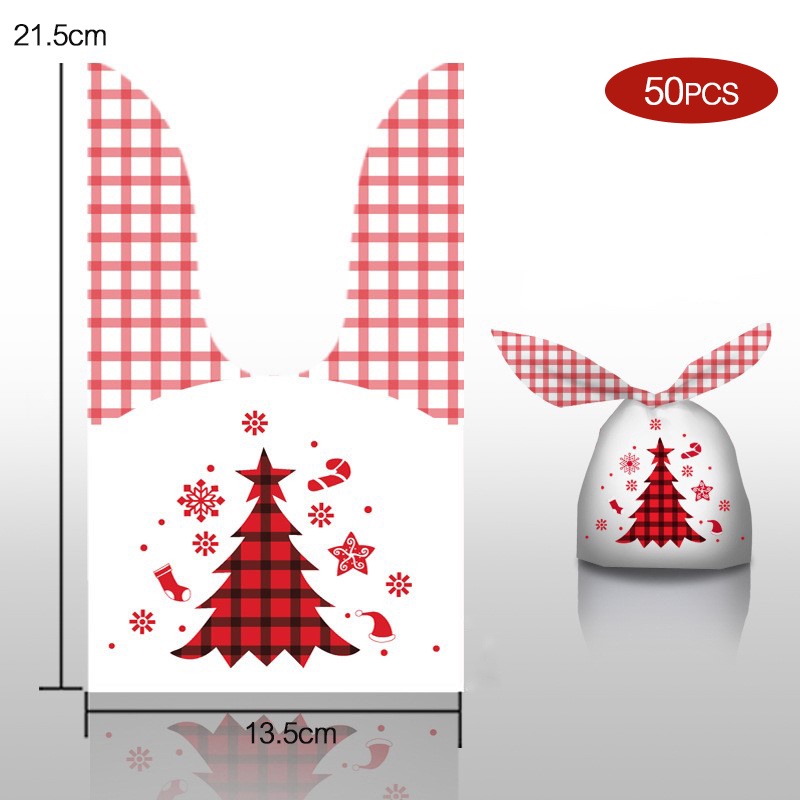 20 Pcs Tas Kemasan Permen Cookies Motif Print Telinga Kelinci Santa Claus Snowman Untuk Natal