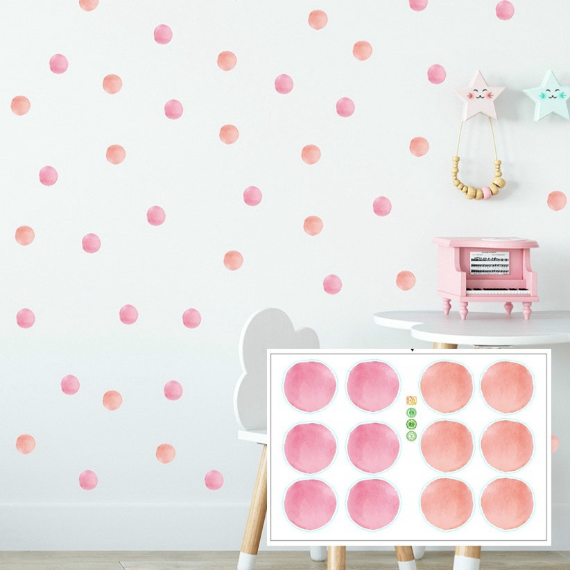 Cute Pink Polka Dot Pvc Wall Sticker for Kids Room Kindergarten Decoration Home Decor 20x30cm