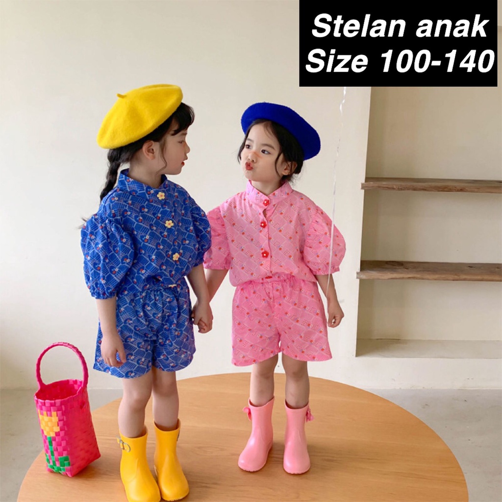 (LOLI-JKT) BS-193 SET ANAK HP BUNGA KANCING SIZE 100-140 COCOK UNTUK OOTD