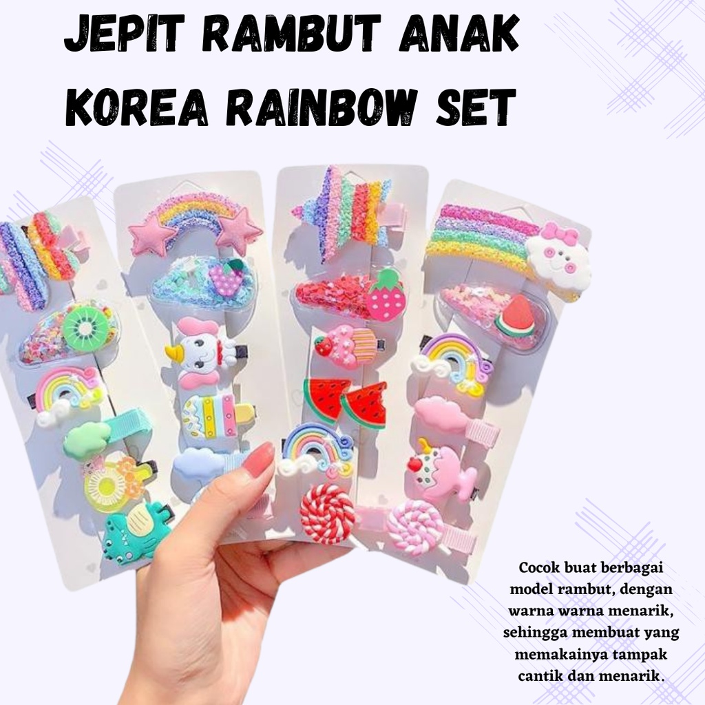 PROMO!! JEPIT RAMBUT ANAK KOREA RAINBOW SET SUPER CUTE ISI 6 PCS