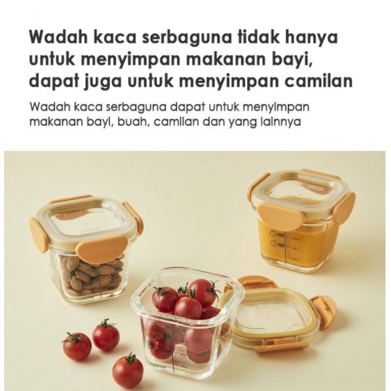 LOCKnLOCK LockAndLock Baby Food Storage Glass Container Set isi 3pcs Storage Wadah Kotak Kaca Mpasi Tempat Makan Bayi 170ml / 230ml / 260ml 170 230 260 ML Tritan ( anti tumpah ) /  Silicon Cap Oven glass