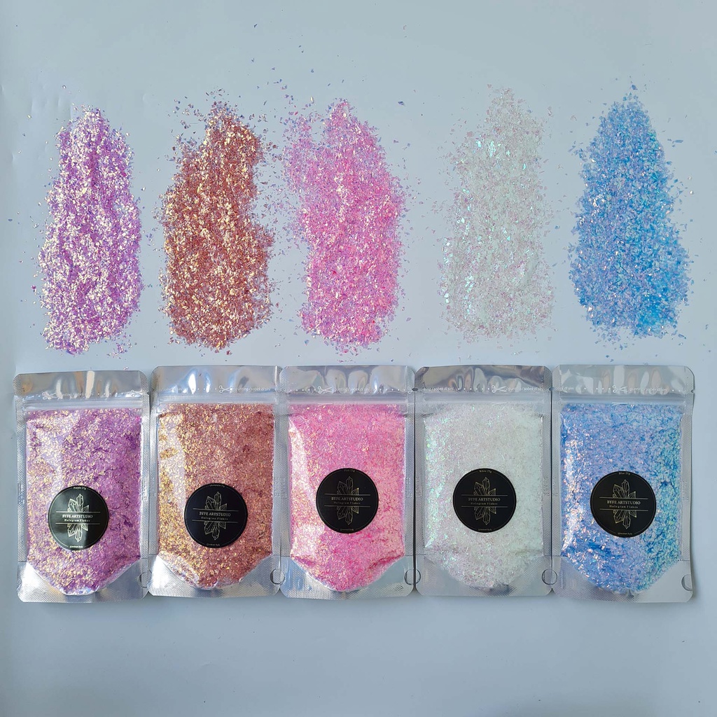 BYFE HOLOGRAM AURORA FLAKES GLITTER bahan kerajinan art 25gram SERPIHAN KECIL