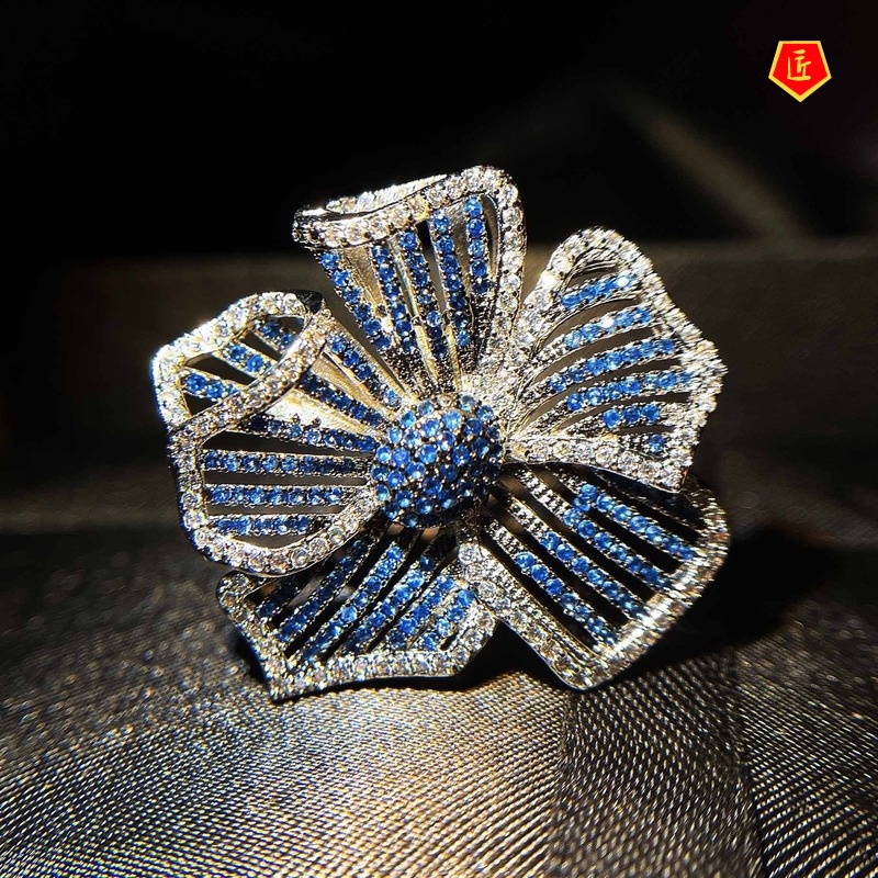 [Ready Stock]Light Luxury Micro-Inlaid Diamond Three-Dimensional Flower Ring