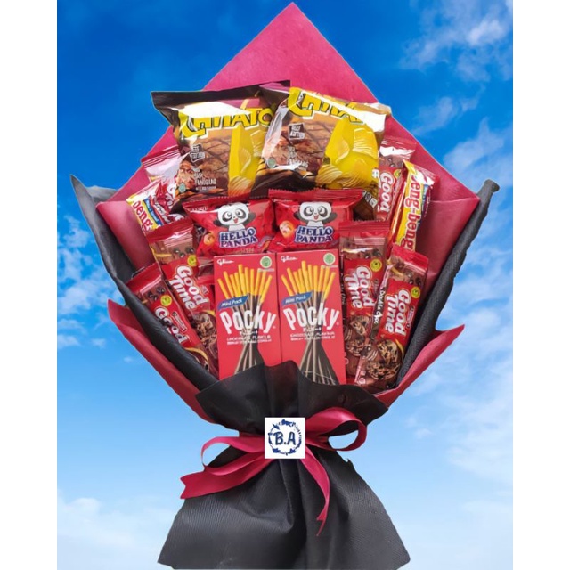 

(S) BUKET MERAH HITAM PREMIUM POCKY/Anniversary/bingkisan Snack Ulang Tahun/Ultah/Wisuda