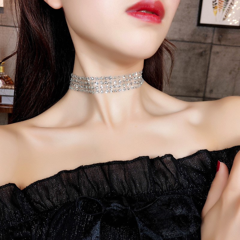 CH-06 kalung choker tali mutiara sequin transparan chocker jepang korea