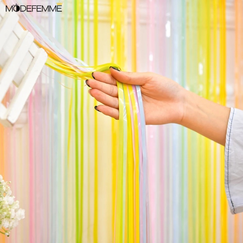 Tirai Rumbai Bahan Sutra Warna Pelangi Ukuran 2M Untuk Dekorasi Pesta Ulang Tahun