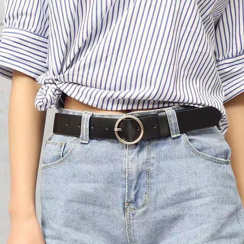 Belt Ikat TaIi Pinggang Fashion Unisex Murah Import Bahan PU Gesper Sabuk Tali Hitam