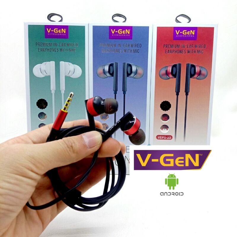 EARPHONE HEADSET V-GEN EXTRA BASS ORIGINAL VEP1-23 HIGH QUALITY HANDSFREE VGEN