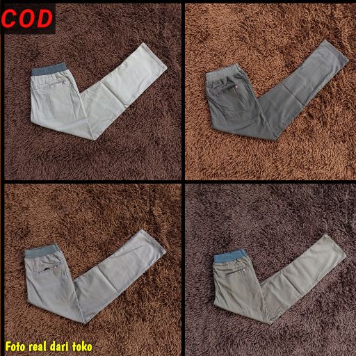 Celana panjang kain pinggang karet pria/celana panjang kain kolor chinos