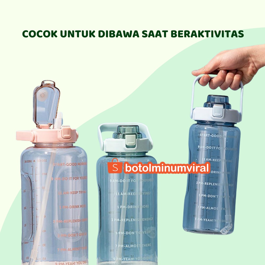 Botol Minum Viral 2 Liter Tritan Tiktok Murah Motivasi Waktu Stiker premium Ori Original Berkualitas