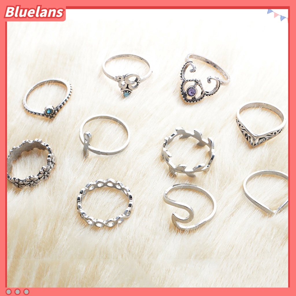 Bluelans 10pcs Knuckle Ring Vintage Flower Shape Women V Shape Knuckle Band