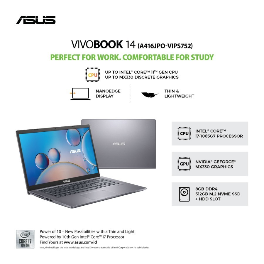 ASUS A416JPO-VIPS752 i7 1065G7 8GB 512GB PCIe + HDD HOUSING MX330 2GB 14" FHD IPS W10 OHS