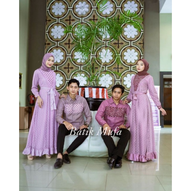 Baju batik couple Gamis AYUMA Baju Lebaran gamis modern set baju untuk seragam keluarga