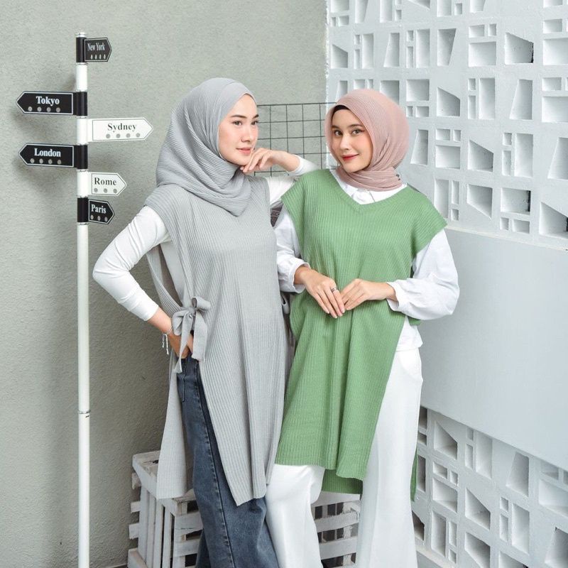 Outer Rompi Long Tunik / Vest Rajut Tali Wanita