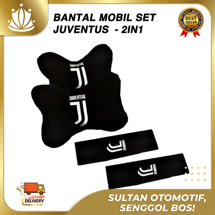 Bantal Jok Mobil Juventus 3in1 / Bantal Leher Mobil Juventus / Tempat Tisu Juve Logo Baru