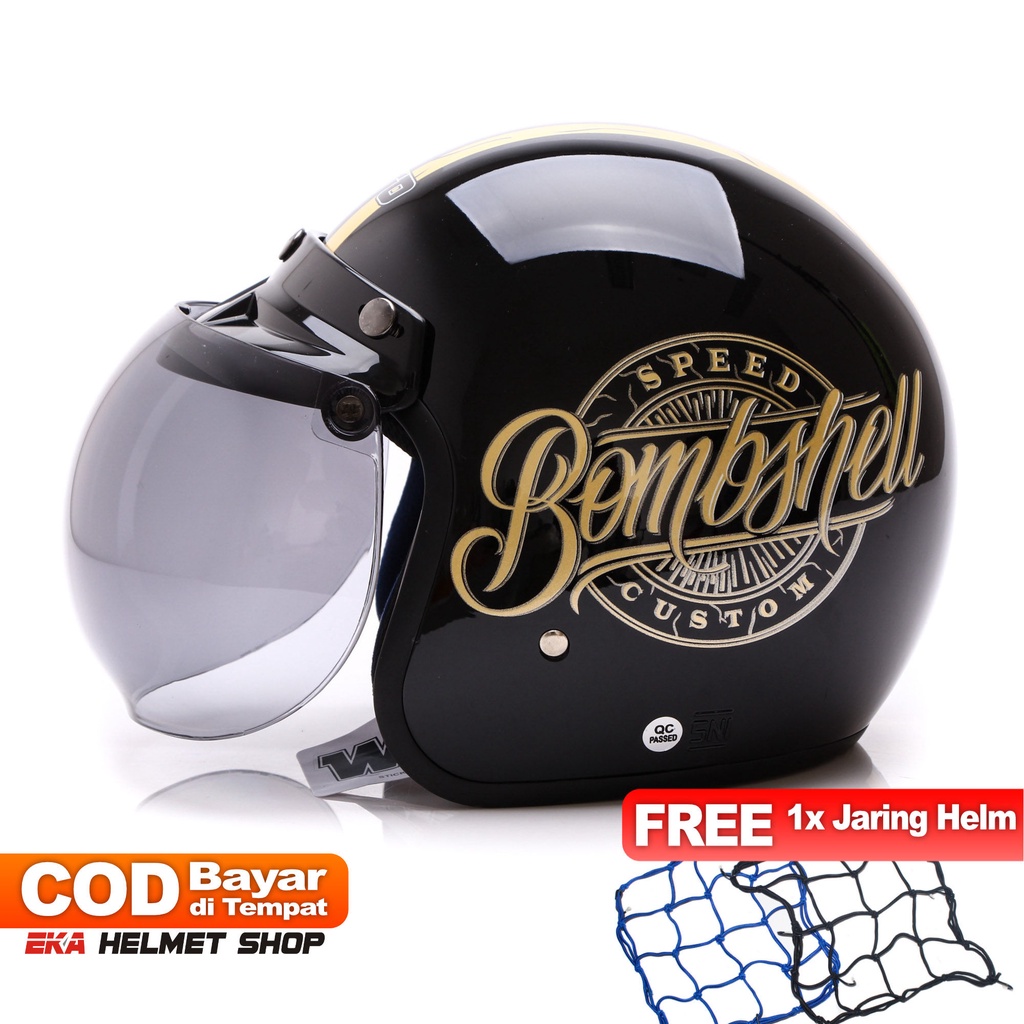 [Helm Dewasa] WTO Helm Retro - Bombshell - Hitam Gold + Promo Gratis Jaring Helm