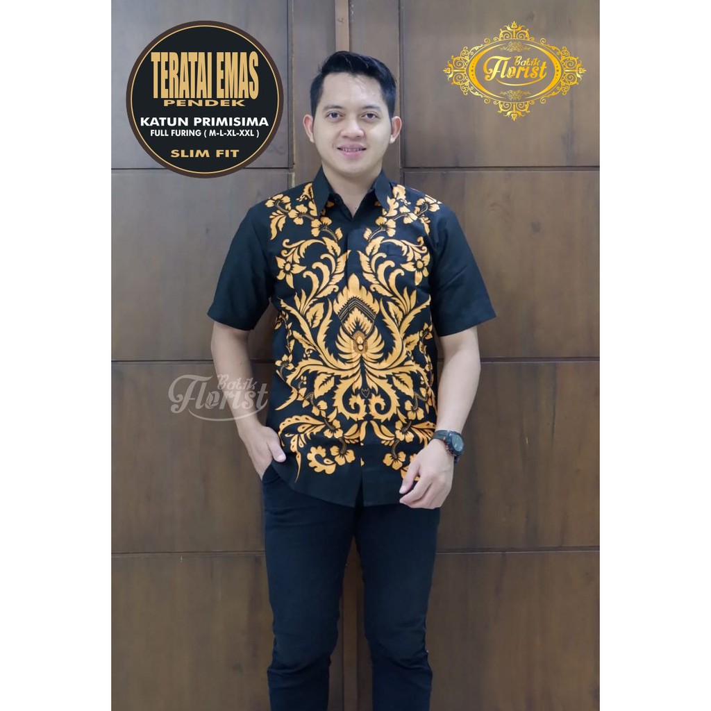 TERATAI EMAS PENDEK Kemeja Batik Pria SLIMFIT Full Furing Katun Primisima