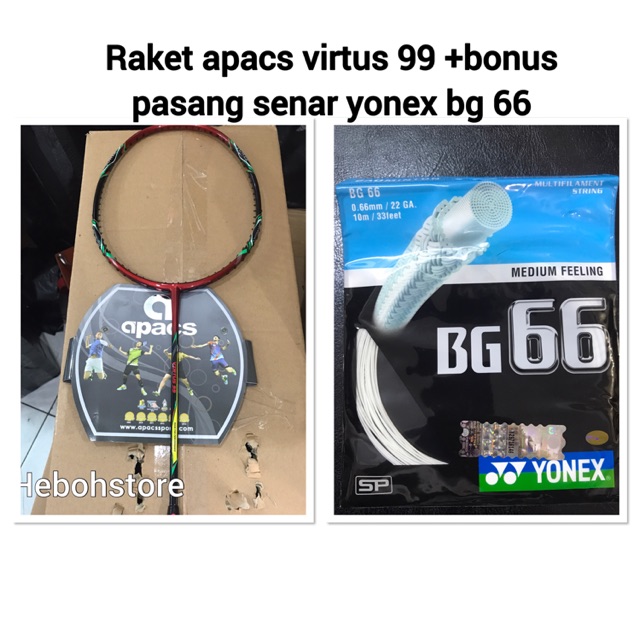 RAKET BADMINTON APACS VIRTUS 99 ORIGINAL BONUS PASANG SENAR YONEX BG 66 DAN GRIP