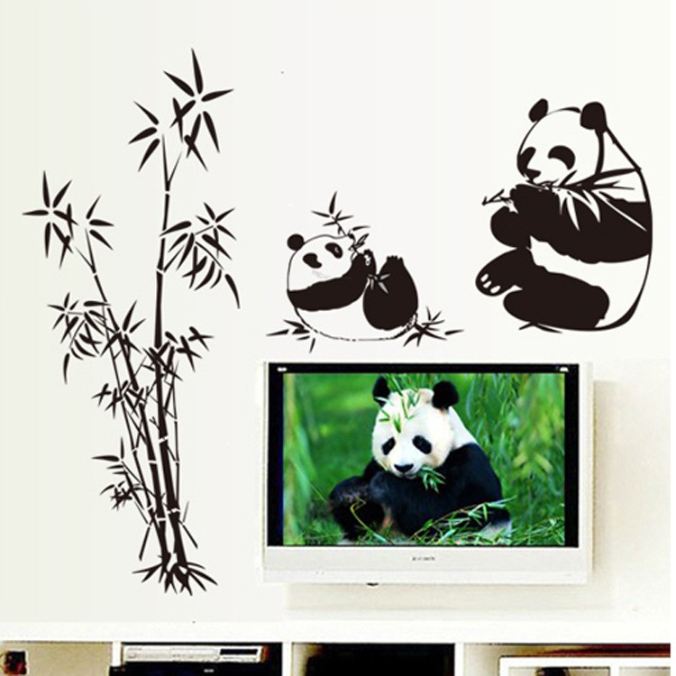 RELIZA WALL STICKER ANAK PANDA BAMBU HITAM BLACK BAMBOO STIKER DINDING AY9051