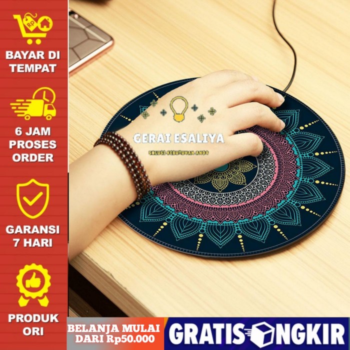 Mouse Pad Bulat Vintage Bohemian 20cm Anti Slip