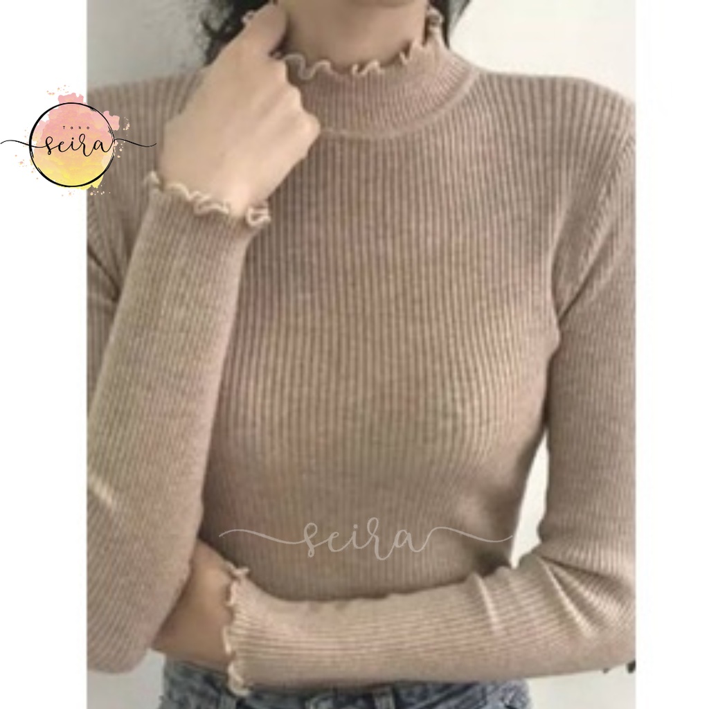 [BISA COD] Daisy Curly Turtleneck / Atasan Turtleneck Kriwil Lengan Panjang / Sweater Rajut Cewek Strech Body Fit / Sweater Kriwil / Turtle Neck Kriwil / Turtleneck Buntung Kriwil