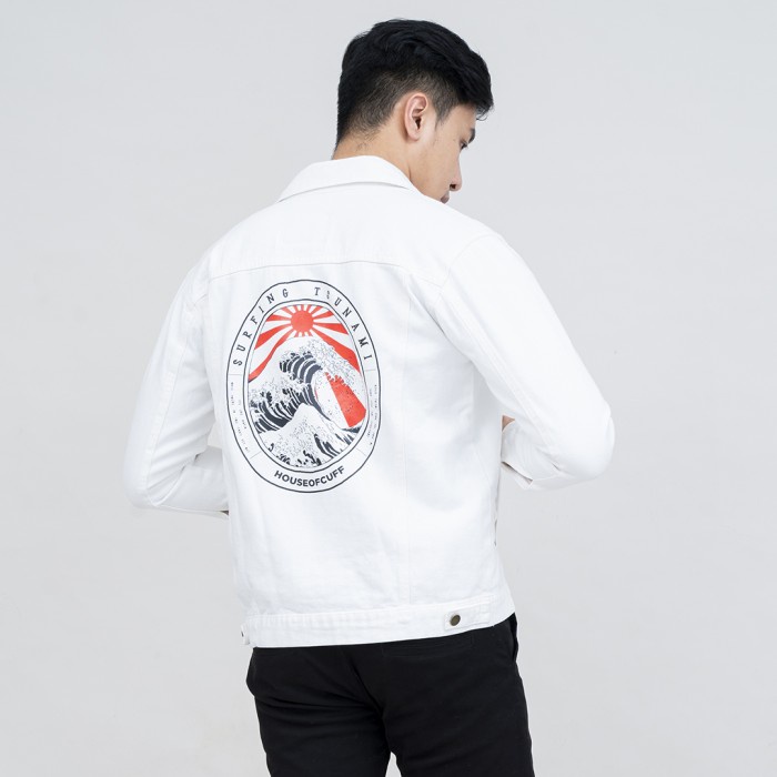 houseofcuff jaket jeans denim putih tebal pria unisex surving tsunami