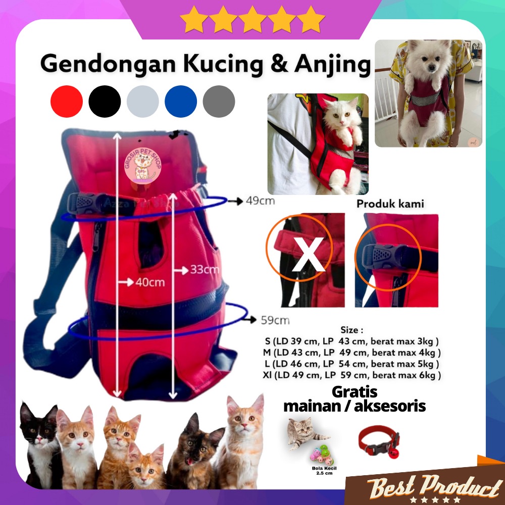 Tas gendongan kucing anjing depan belakang murah / tas gendong kucing size S M L XL ( free bola )