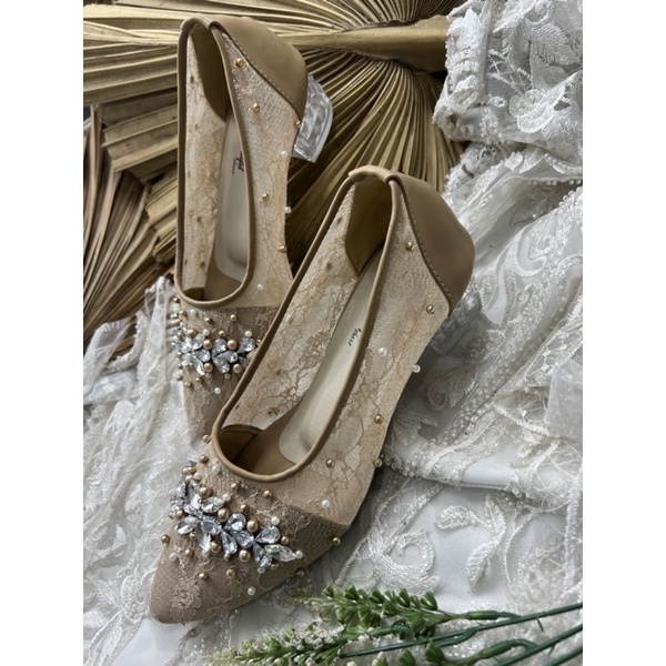 sepatu wedding Rafaizoutfit dahlia warna nude 3cm kaca