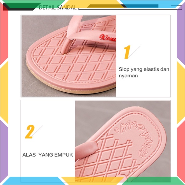 1001-1 Sandal Jepit Wanita Wonderly Motif Kotak Sendal Cewek Bahan Karet Jelly Santai Glanzton