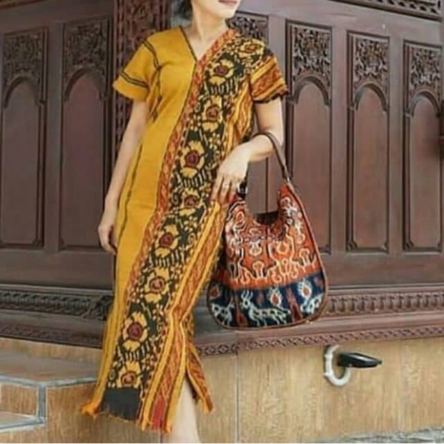 Dress tenun troso etnic jepara warna kuning