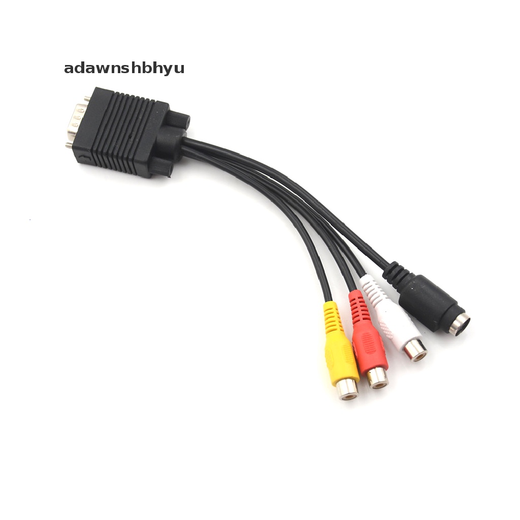 Adawnshbhyu 1pcs Kabel Video Laptop PC HDTV Konektor VGA Male to S-Video Konverter Jack Rca3