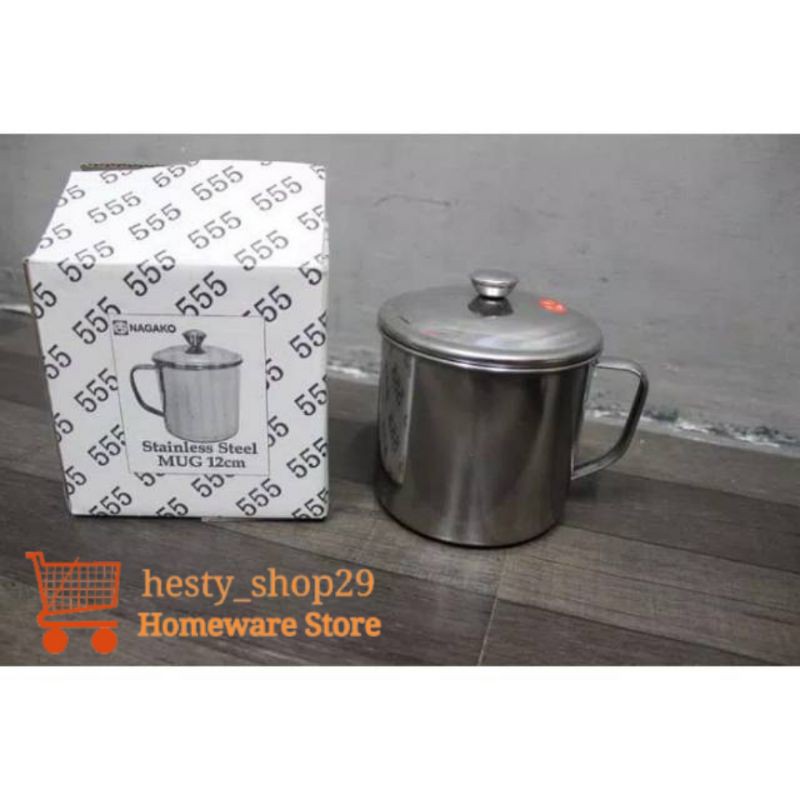 Gelas Tutup Mug Tutup Stainless Stenlis 12cm Merk 555