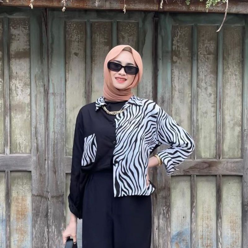 KEMEJA CROP TWO TONE LENGAN PANJANG DAN PENDEK KATUN // KEMEJA ZEBRA // KEMEJA SAPI // KEMEJA LEOPAR