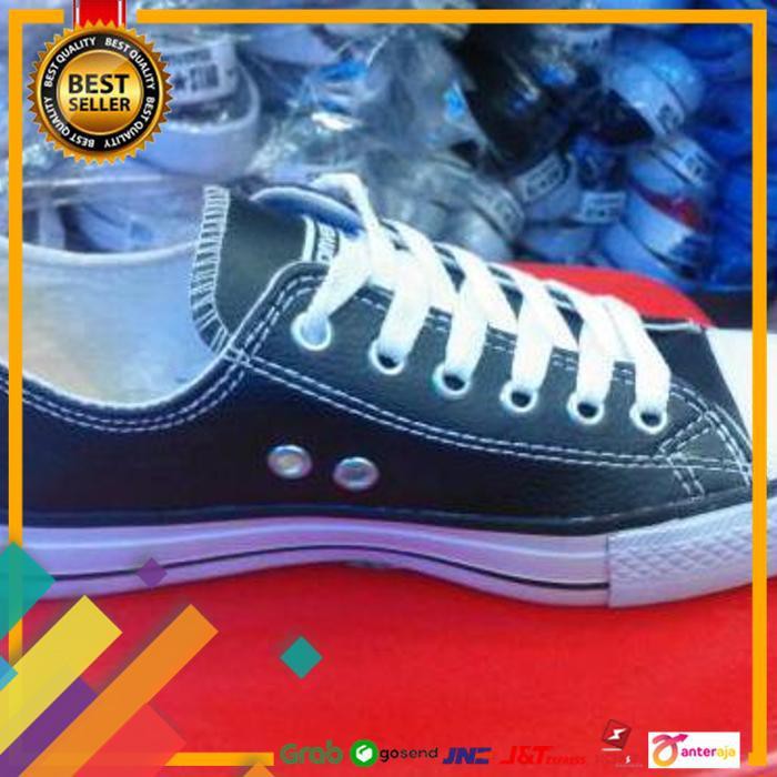 PROMO.. SEPATU PRIA CONVERSE ALLSTAR KULIT HITAM SOL PUTIH LOW MURAH ..TERLARIS