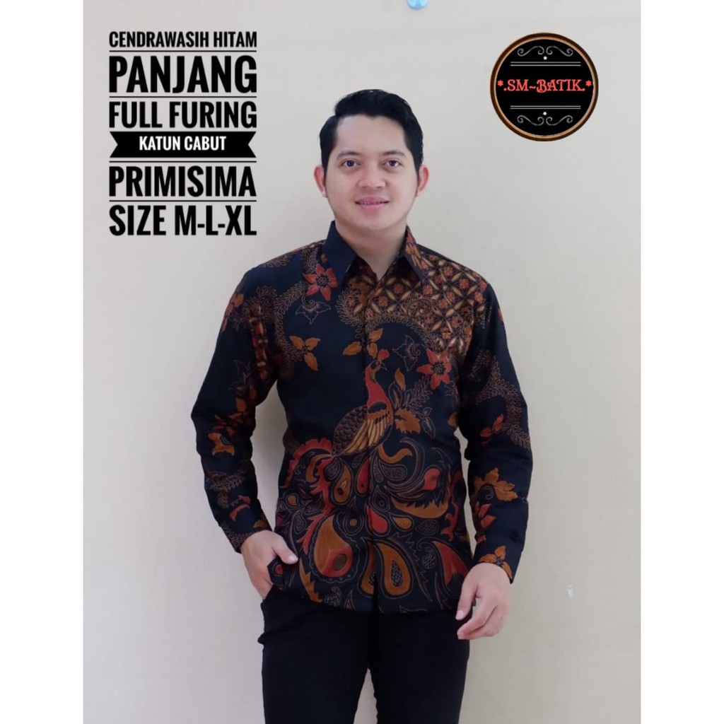 CENDRAWASIH HITAM Kemeja Batik Pria Lengan Panjang Katun Halus FULL FURING SM Batik