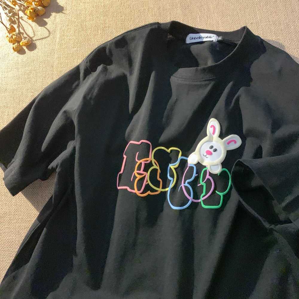 [littlecrab] Kaos Oversize Easter Kelinci Lucu Bunny Rabbit Tshirt Colorful Sablon Timbul Berkualitas T-shirt Couple Unisex EASTER Warna Warni Simple Elegan Cute Bunny Rabbit Head Aesthetic Street Style Korean Style