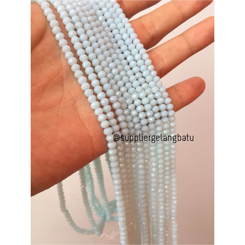 Crystal Ceko Doft 4mm biru laut muda blue beads manik donat rondel bahan kristal manik bebas alergi