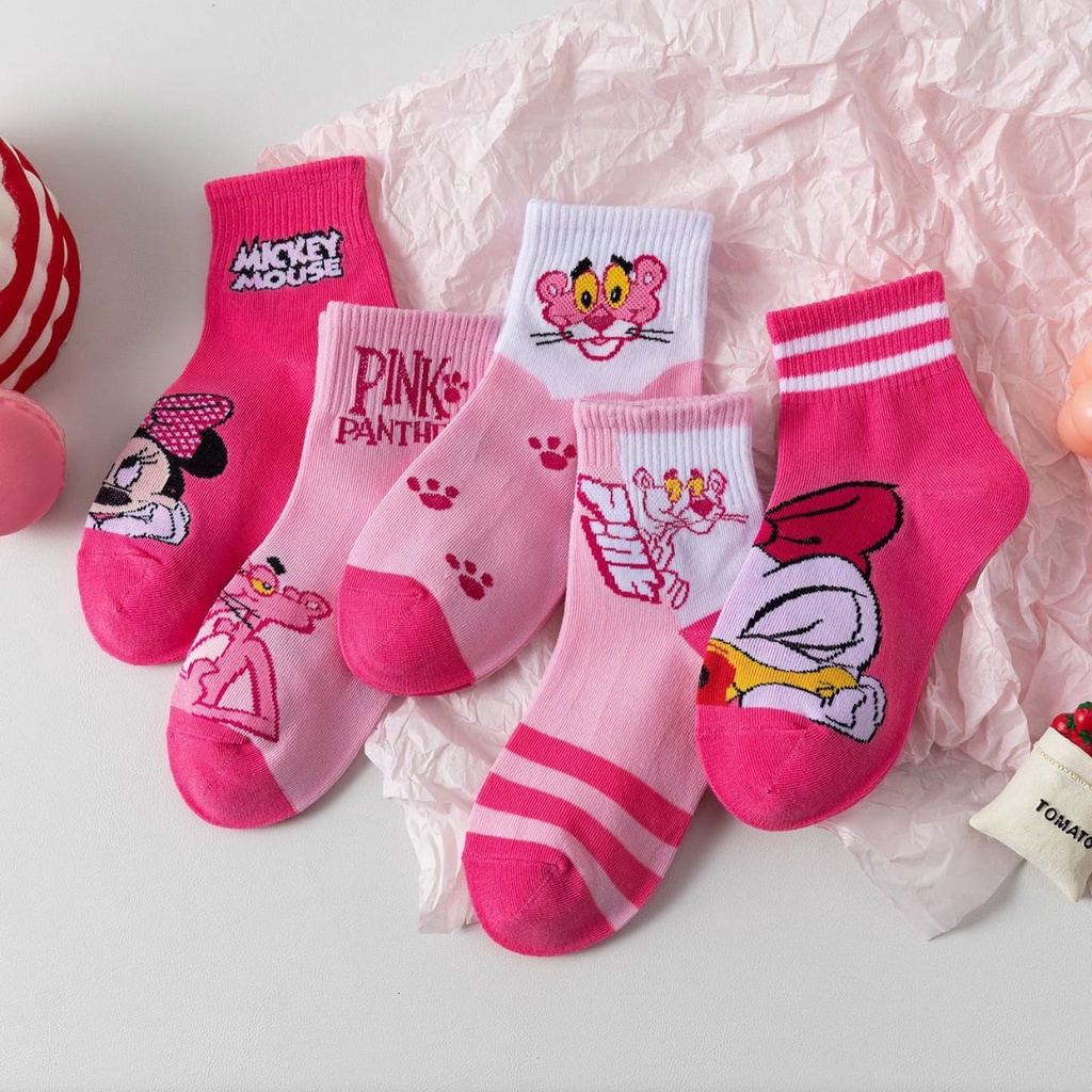 TOKO KL | KAOS KAKI ANAK PEREMPUAN USIA 4-8 TAHUN  WARNA PINK MOTIF KARAKTER KWALITAS IMPORT