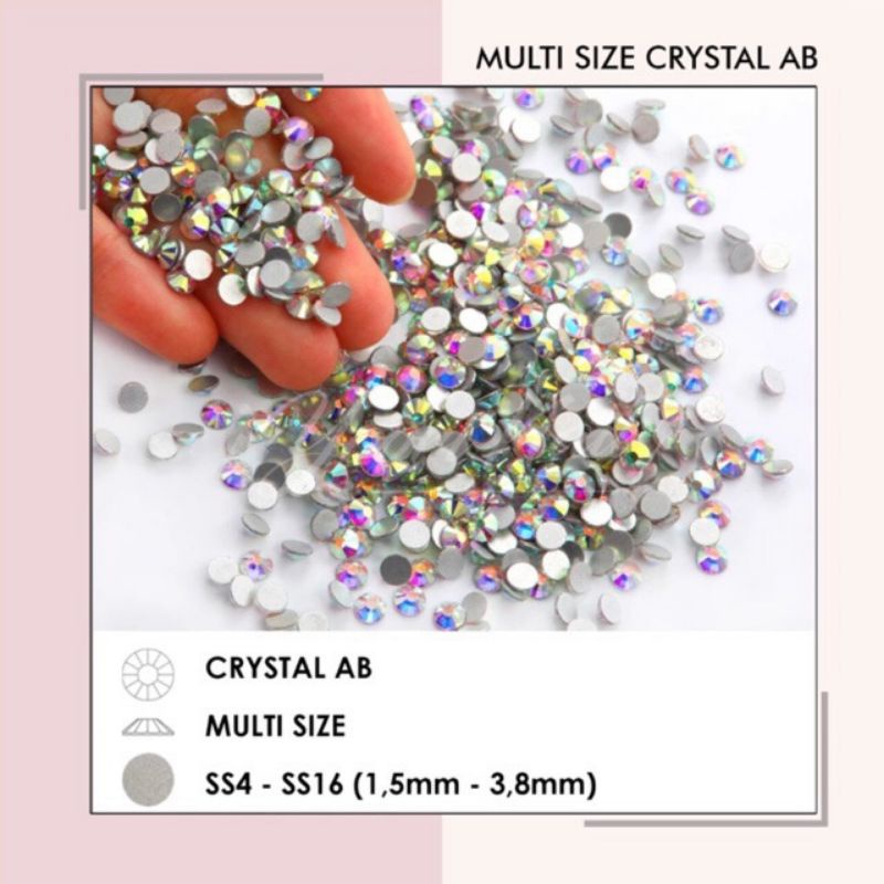 Multi size crystal AB clear rhinestones nail art campur ukuran pack