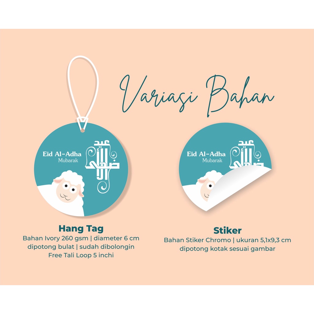

Hang Tag/Kartu /Stiker label Hadiah Parcel Tema Idul Adha Bulat, Hari Raya Kurban, Haji