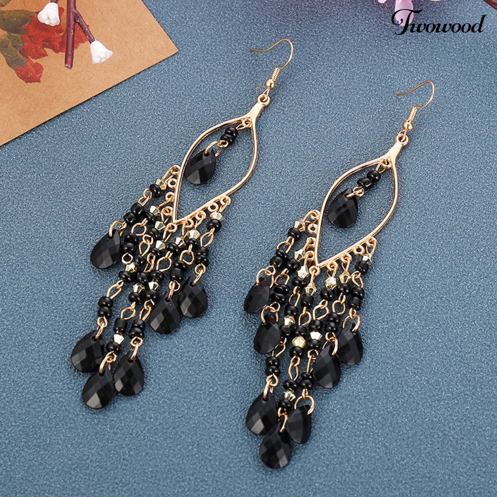 1 Pasang Anting Tassel Hollow Bahan Alloy Gaya Etnik Untuk Wanita