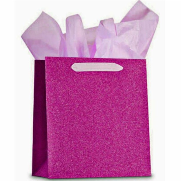 ON SALE!❤GLITTERY PAPER WRAP GOODIE HARD COVER GIFT BAG + TISSUE PAPERS PINK BIRU SILVER GOLD  BESTSELLER