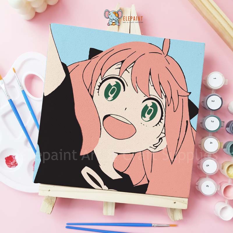 

Paint By Number 20x20cm Anime Anya Happy DIY Painting Kit Spy x Family Mewarnai Lukisan with Wooden Frame Numbers