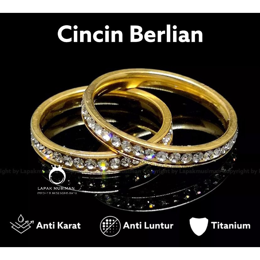 [Bayar di Tempat] Cincin Pria Wanita Gold Kuning Emas Mata Titanium Anti Karat